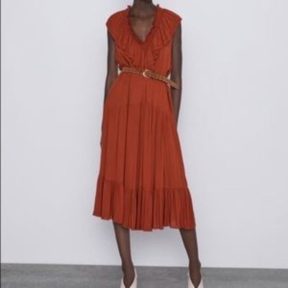 Zara Ruffle Dress in Rust Color - Picture 3 of 5